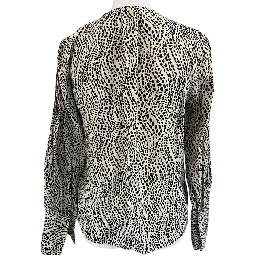 Simply Vera Vera Wang Women XS Animal Print Pintuck Pleated Blouse Black‎ Cream - Picture 4 of 7